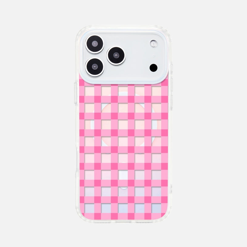 iCraftPro | Aesthetic Laser Grid Magnetic Case with Lanyard for iPhone 17 Pro Max - Trendy Pink, Also Fits iPhone 16/15/14/13/12 Pro