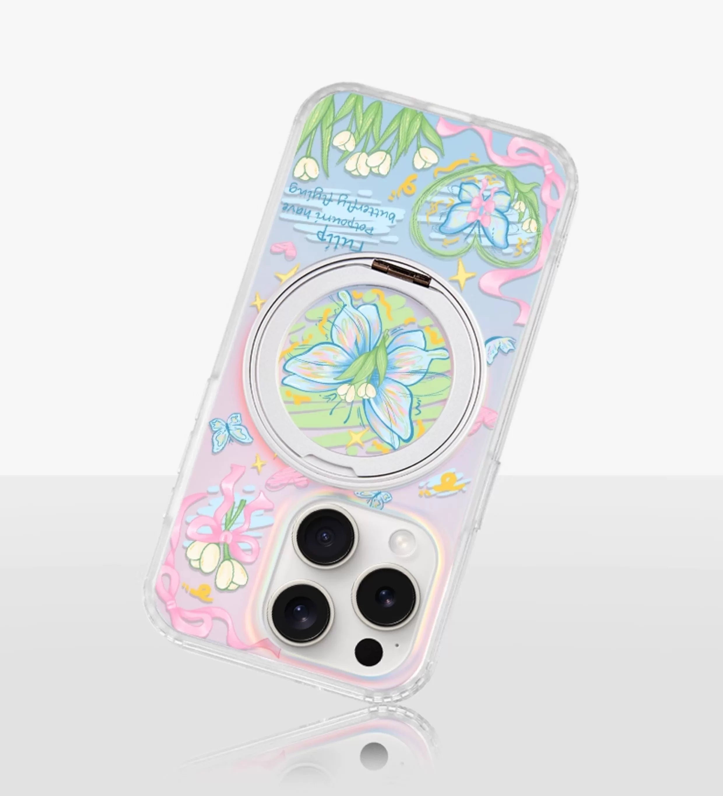 iCraftPro | Magnetic Magsafe Case with Stand & Frosted Tulip Butterfly for iPhone 13/14/15/16/17 Pro Max