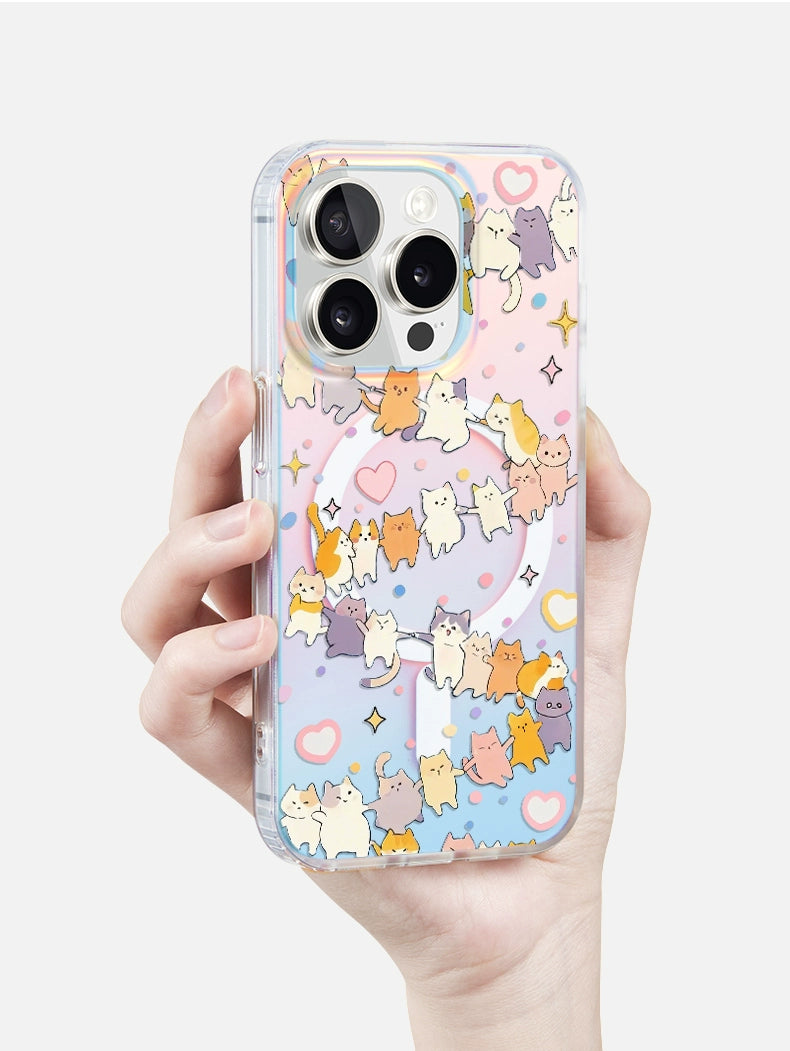 iCraftPro | Magnetic Holographic Case for iPhone 12/13/14/15/16 Pro/17 Pro Max. Stylish Cartoon Kitten Design.