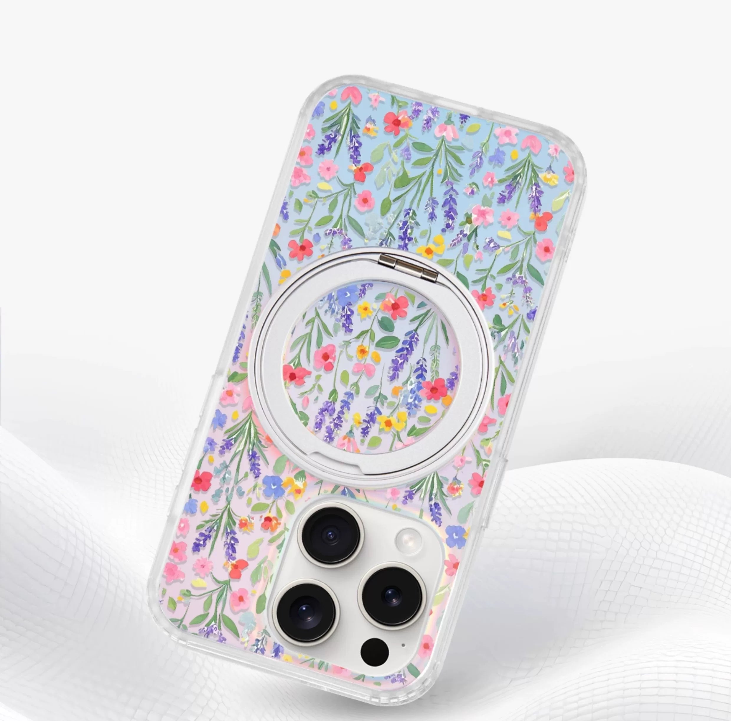iCraftPro | Magnetic Case with Stand & Gradient Holographic Design for iPhone 12/13/14/15/16 Pro/17 Pro Max. Artsy Floral Pattern.