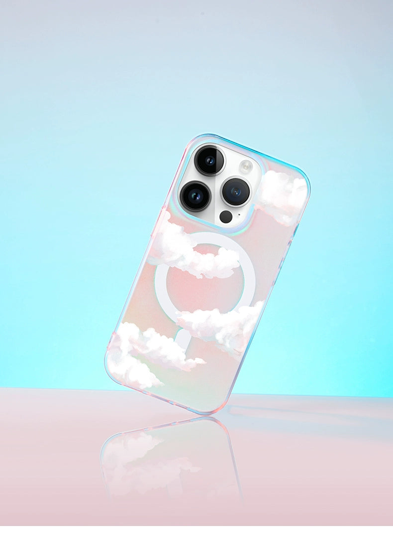 iCraftPro | Holographic Rainbow Gradient & Cloud Design Case with Lanyard, MagSafe Compatible for iPhone 12/13/14/15/16/17 Pro Max