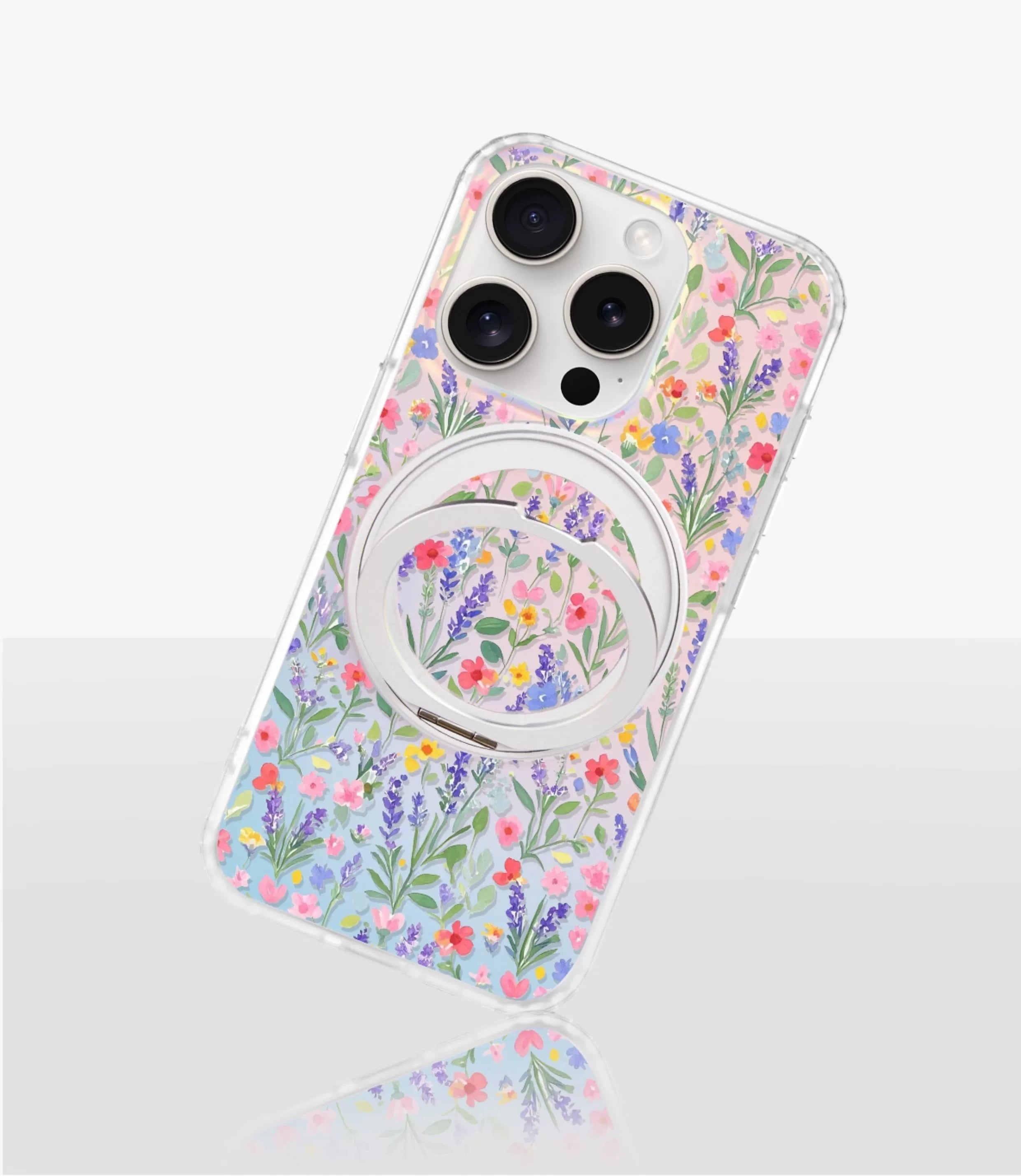 iCraftPro | Magnetic Case with Stand & Gradient Holographic Design for iPhone 12/13/14/15/16 Pro/17 Pro Max. Artsy Floral Pattern.