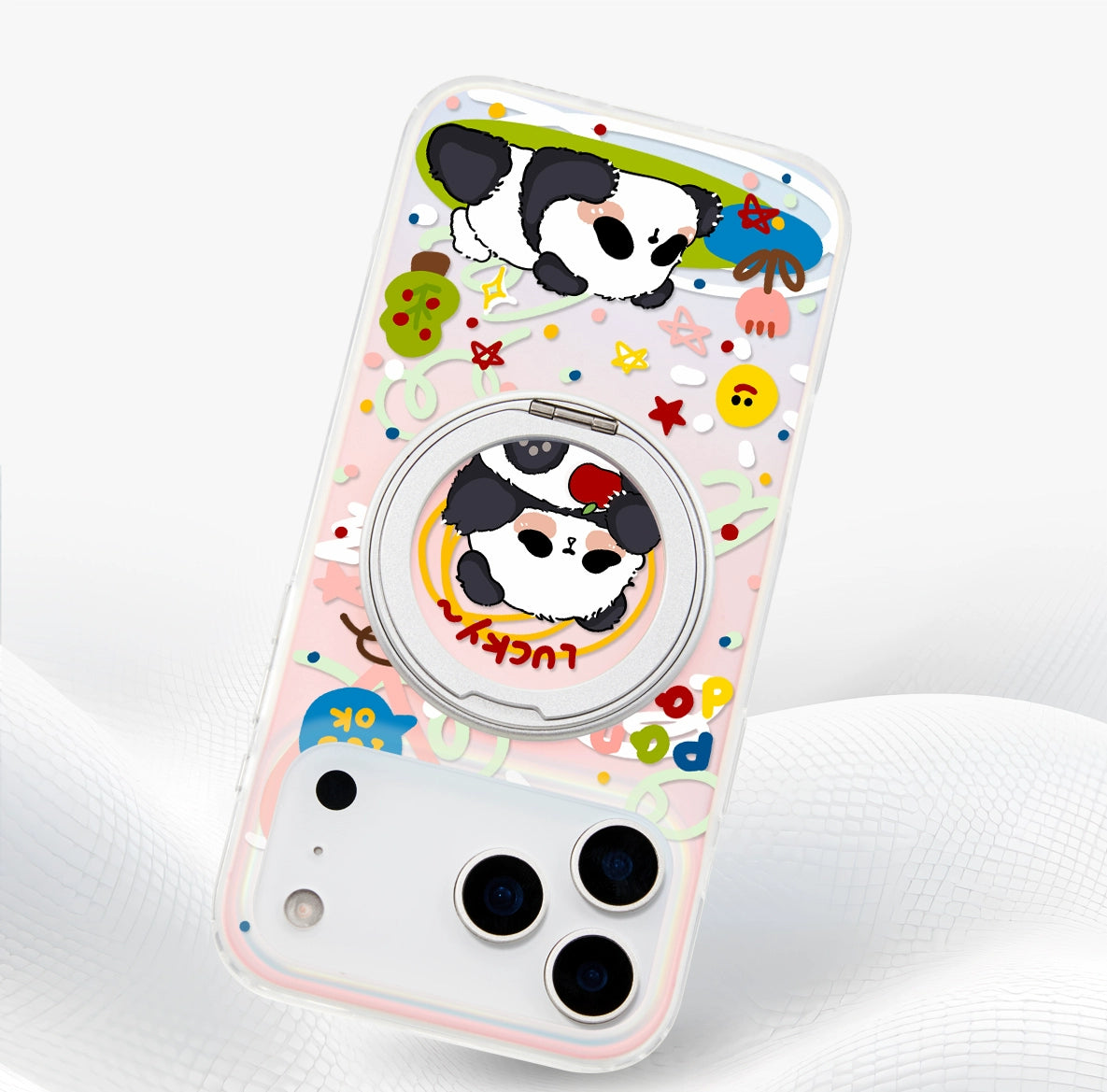 iCraftPro | Magnetic Case with Stand & Gradient Holographic Design for iPhone 12/13/14/15/16 Pro/17 Pro Max. Cute Cartoon Panda.