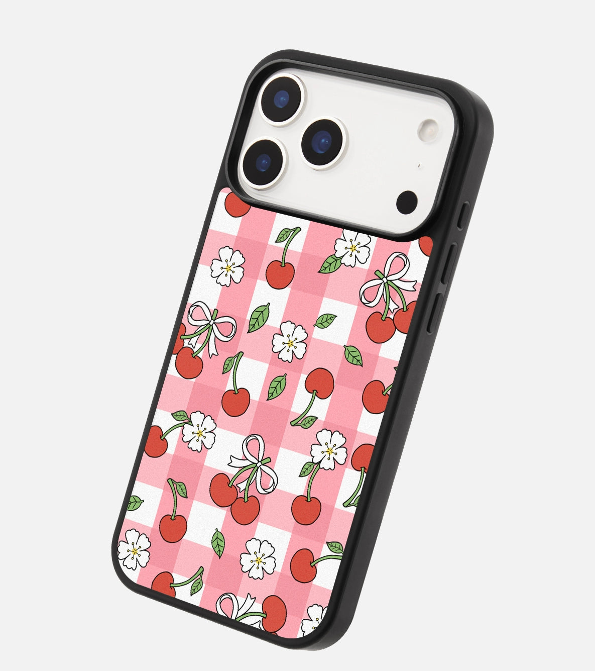 iCraftPro | Matte Magnetic Case with Plaid Cherry Design for iPhone 12/13/14/15/16 Pro/17 Pro Max. Unique & Chic.