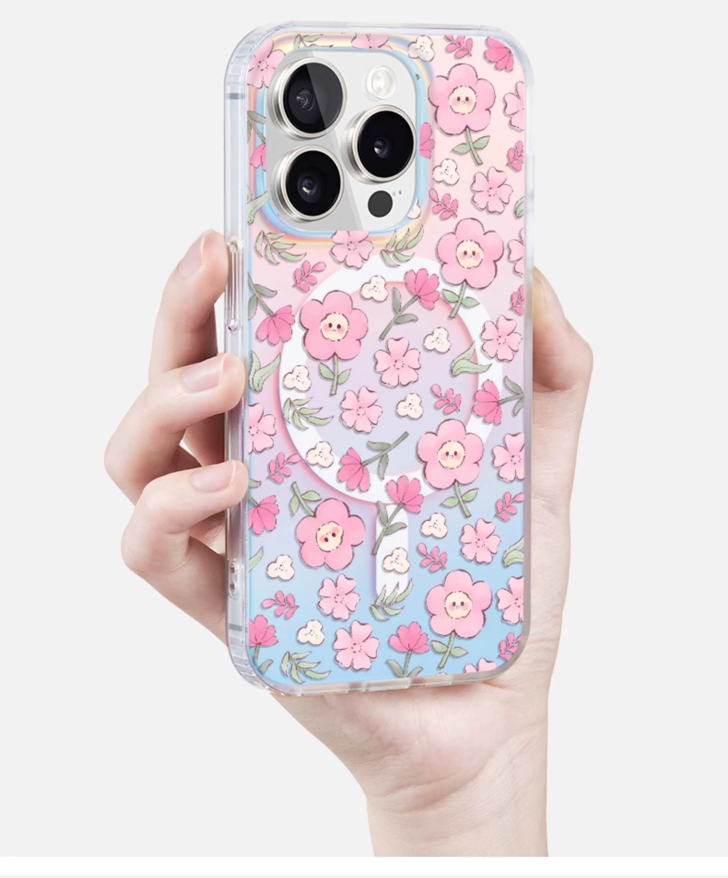 iCraftPro | Applicable to Apple 17promax mobile phone case, new iphone16pro female magnetic gradient laser 15 with lanyard, high-end sense 14, literary and fresh 13, smiling face flower 12 protective case