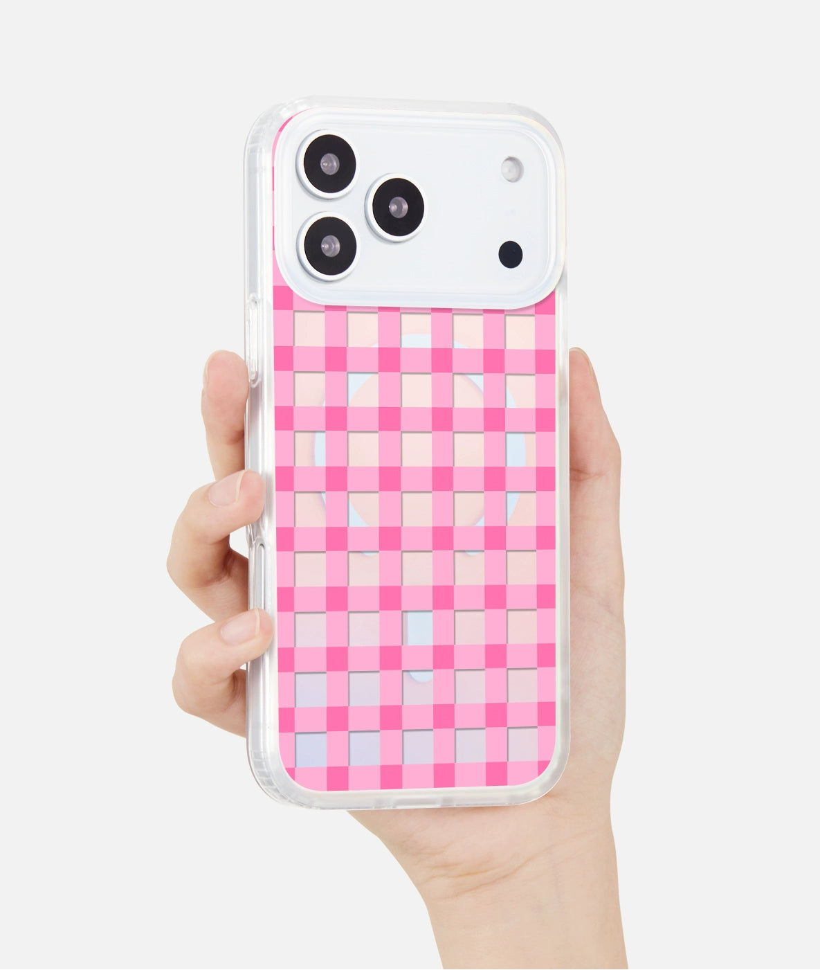 iCraftPro | Aesthetic Laser Grid Magnetic Case with Lanyard for iPhone 17 Pro Max - Trendy Pink, Also Fits iPhone 16/15/14/13/12 Pro