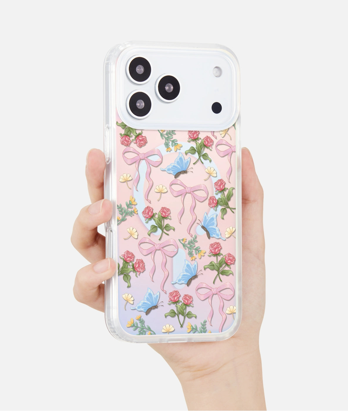 iCraftPro | Vintage Floral Magnetic Case for iPhone 17 Pro Max, Gradient Holographic with Lanyard