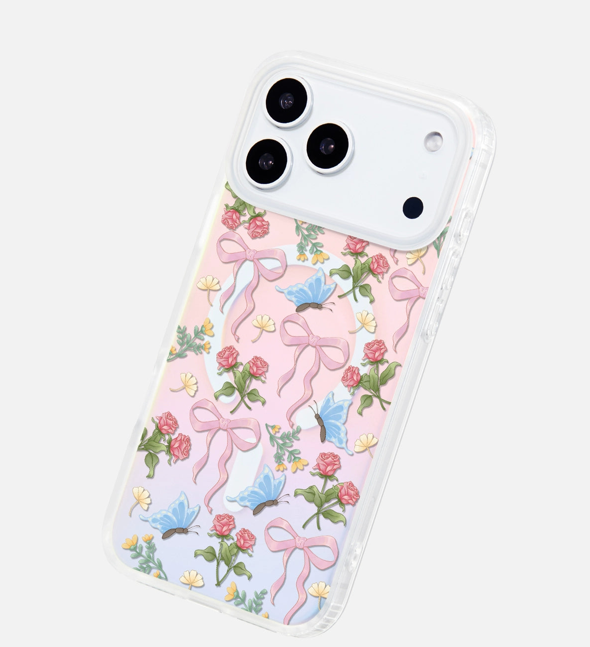 iCraftPro | Vintage Floral Magnetic Case for iPhone 17 Pro Max, Gradient Holographic with Lanyard
