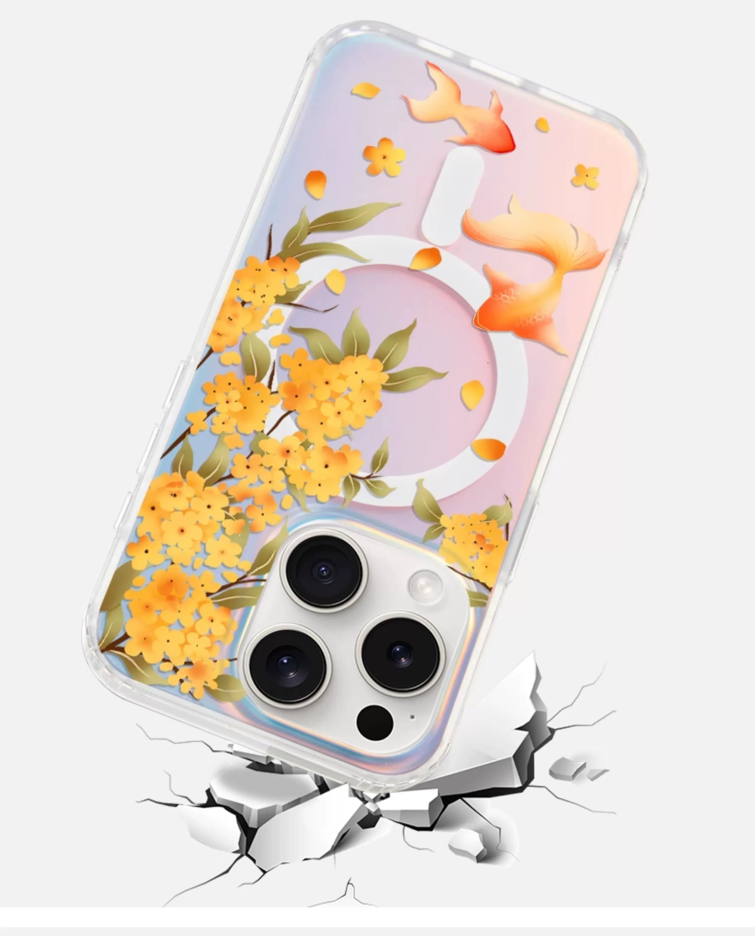 iCraftPro | Magnetic Holographic Case for iPhone 12-17 Pro Max,  Koi Design with Lanyard.