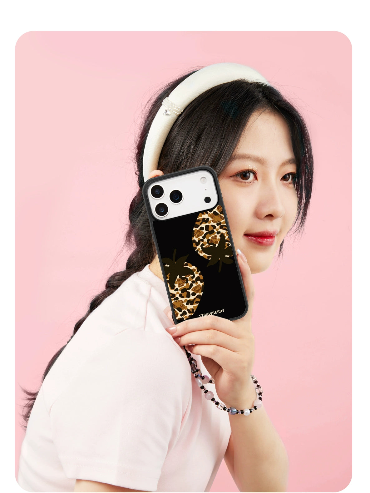 iCraftPro | Magnetic Case for iPhone 13-17 Pro Max | Women's Matte Leopard & Strawberry Design