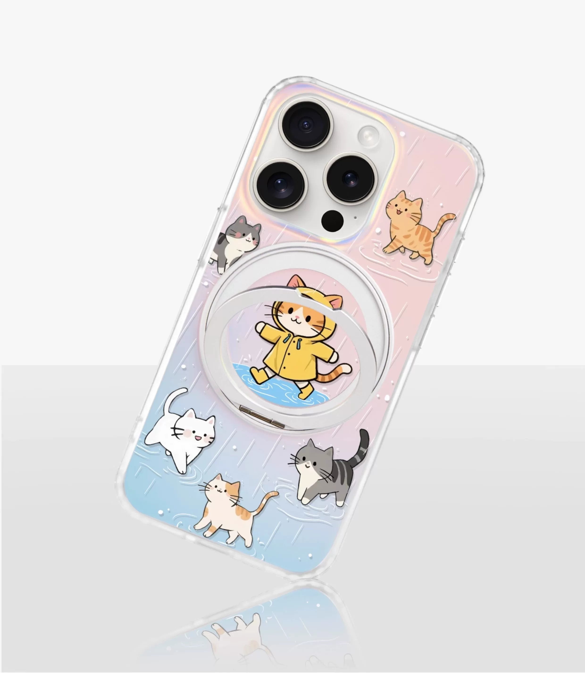 iCraftPro | Adorable Kitten Case with Built-in Stand for iPhone 12 to 17 Pro Max. Magnetic, Gradient Holographic, Creative & Unique.