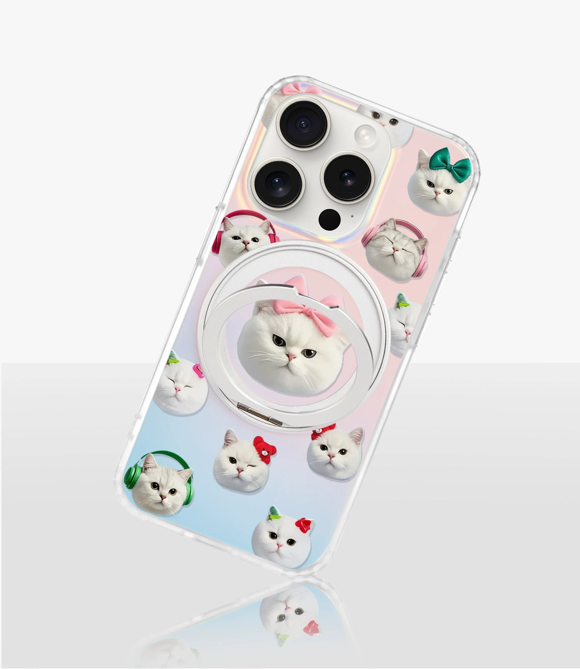 iCraftPro | Magnetic Stand Case with Cat Stickers: Shockproof for iPhone 13-17 Pro Max | Gradient Laser & Cute Design