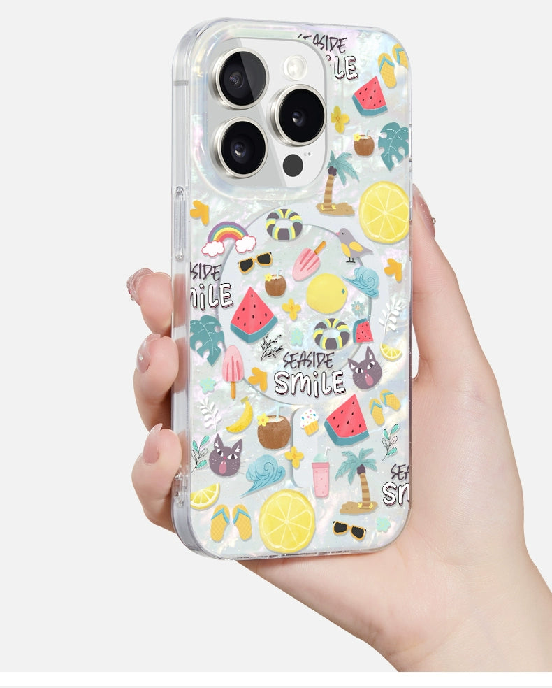 iCraftPro | Colorful Shell Pattern Case, Summer Fresh Design with MagSafe for iPhone 13/14/15/16/17 Pro (Max)