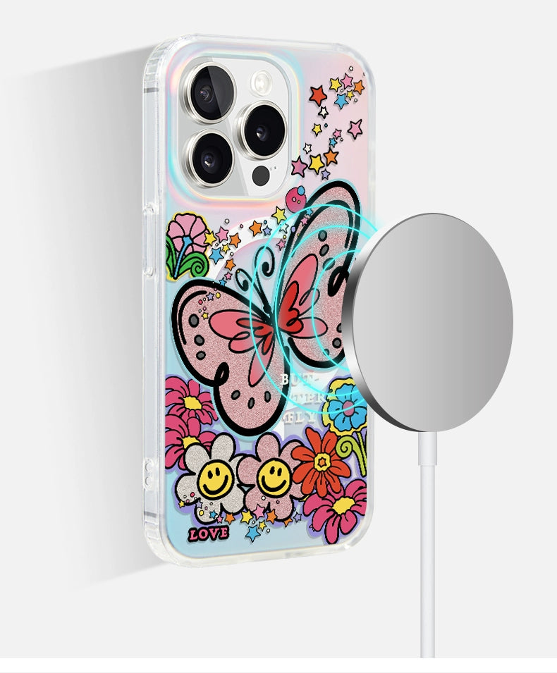 iCraftPro | Apple 17promax mobile phone case new iphone16pro women's 15 advanced magnetic suction laser magsafe fashion 14 niche 13 color butterfly ip12 protective case