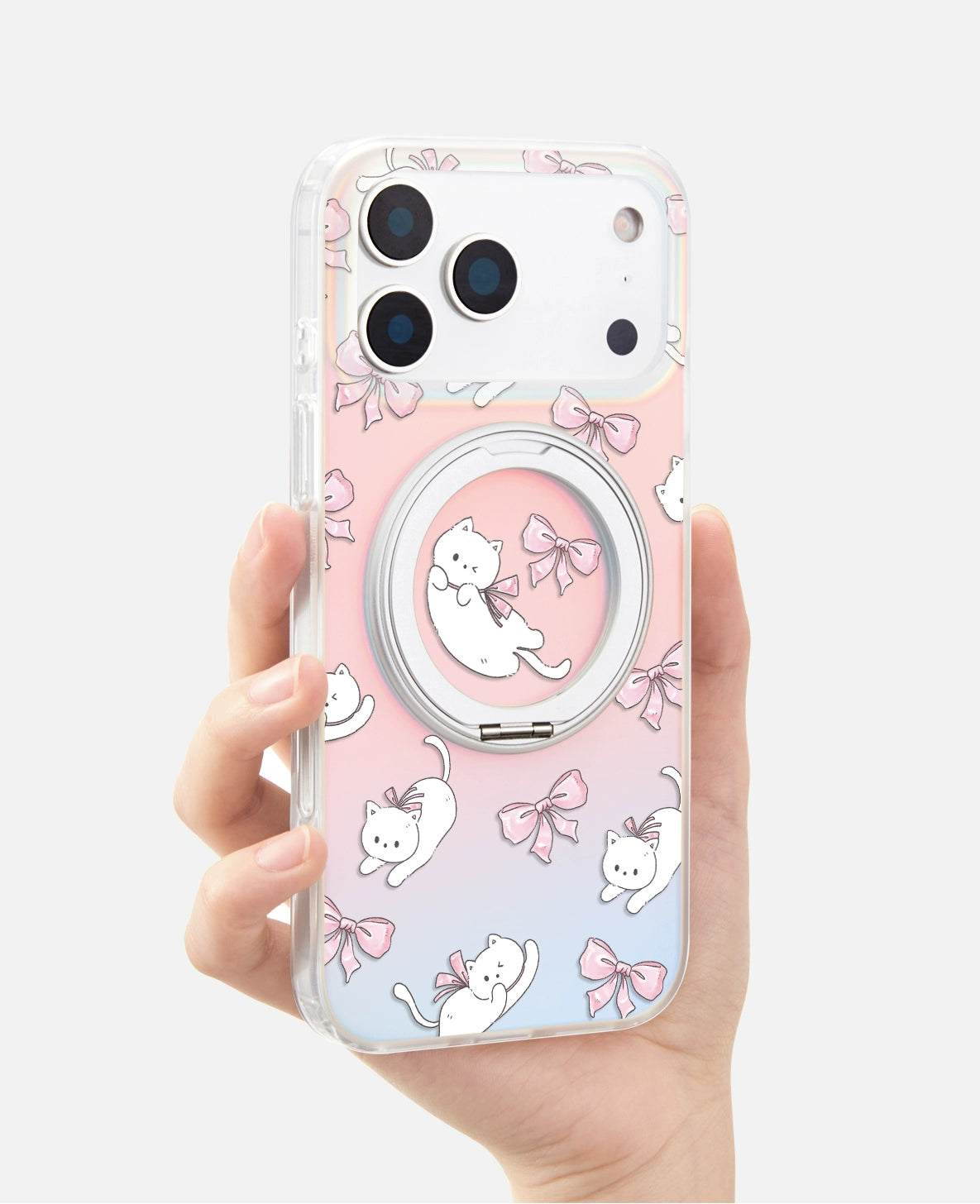 iCraftPro | Magnetic Case with Stand for iPhone 17 Pro Max, Frosted Matte Cat Design, Gradient Holographic, Fits iPhone 16/15/14/13 Pro