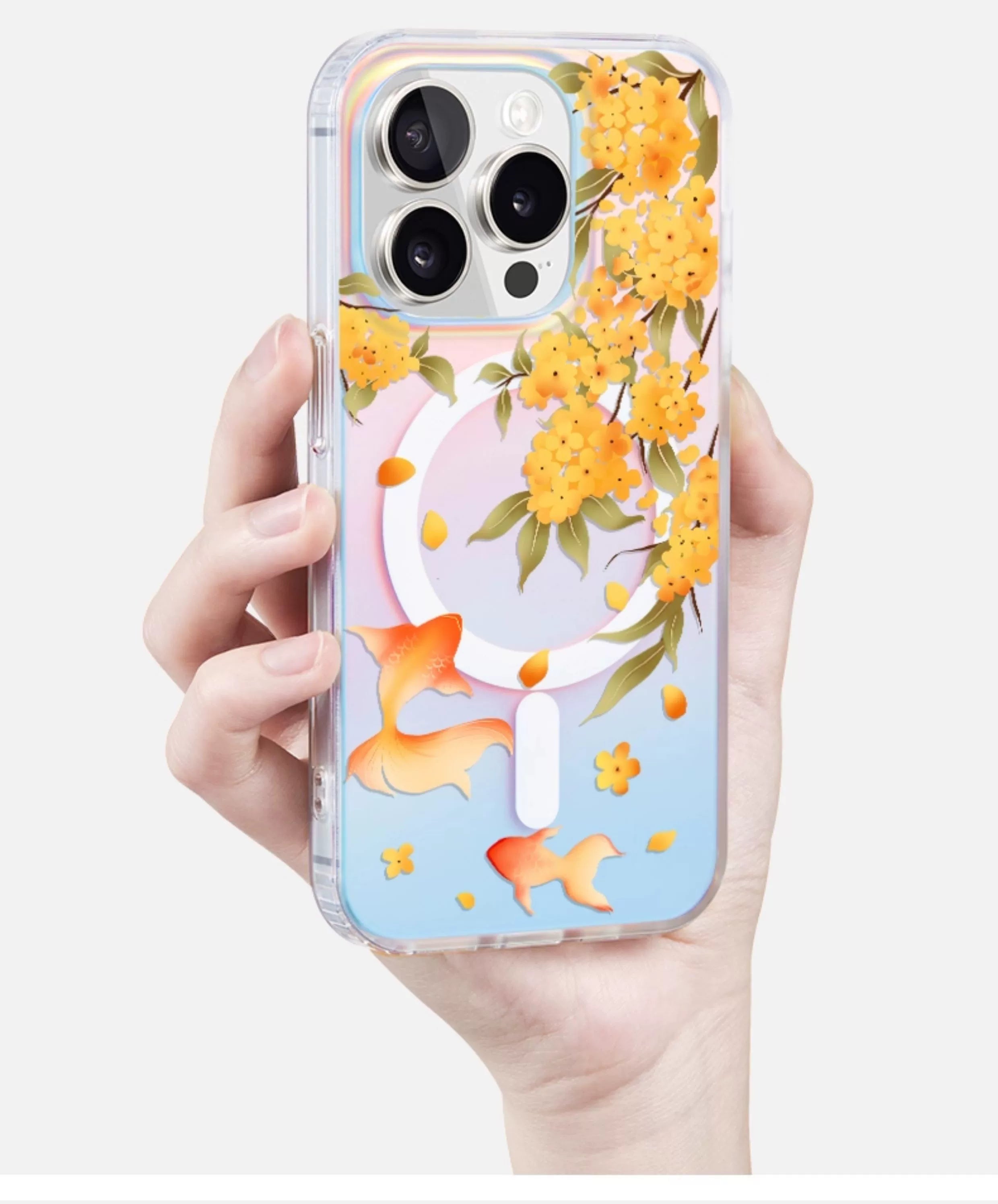 iCraftPro | Magnetic Holographic Case for iPhone 12-17 Pro Max,  Koi Design with Lanyard.