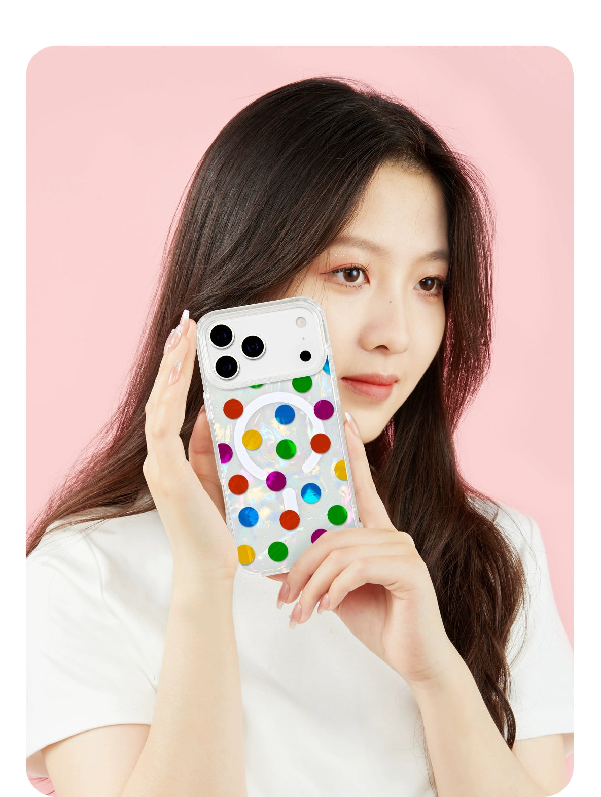 iCraftPro | Aesthetic Shell & Colorful Dots Case ✨ with MagSafe & Lanyard for Women