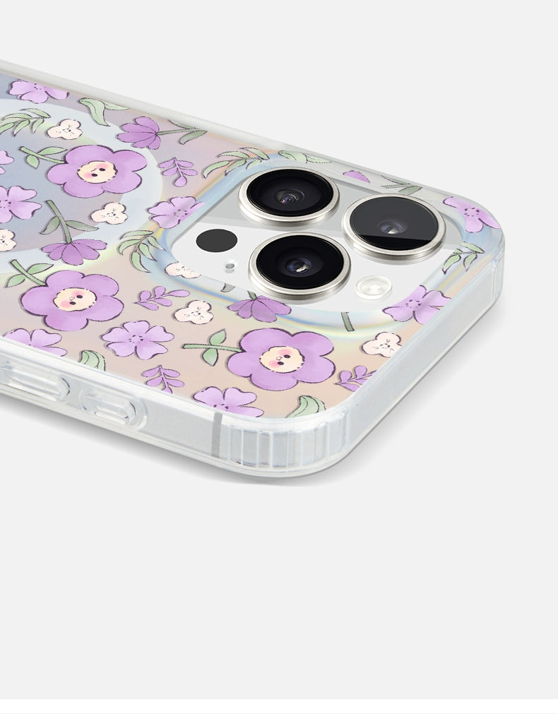 iCraftPro | Drop-Proof Magnetic Case for iPhone 12-17 Pro Max, with Creative Smiling Flower Design, Gradient Holographic Finish and Lanyard.