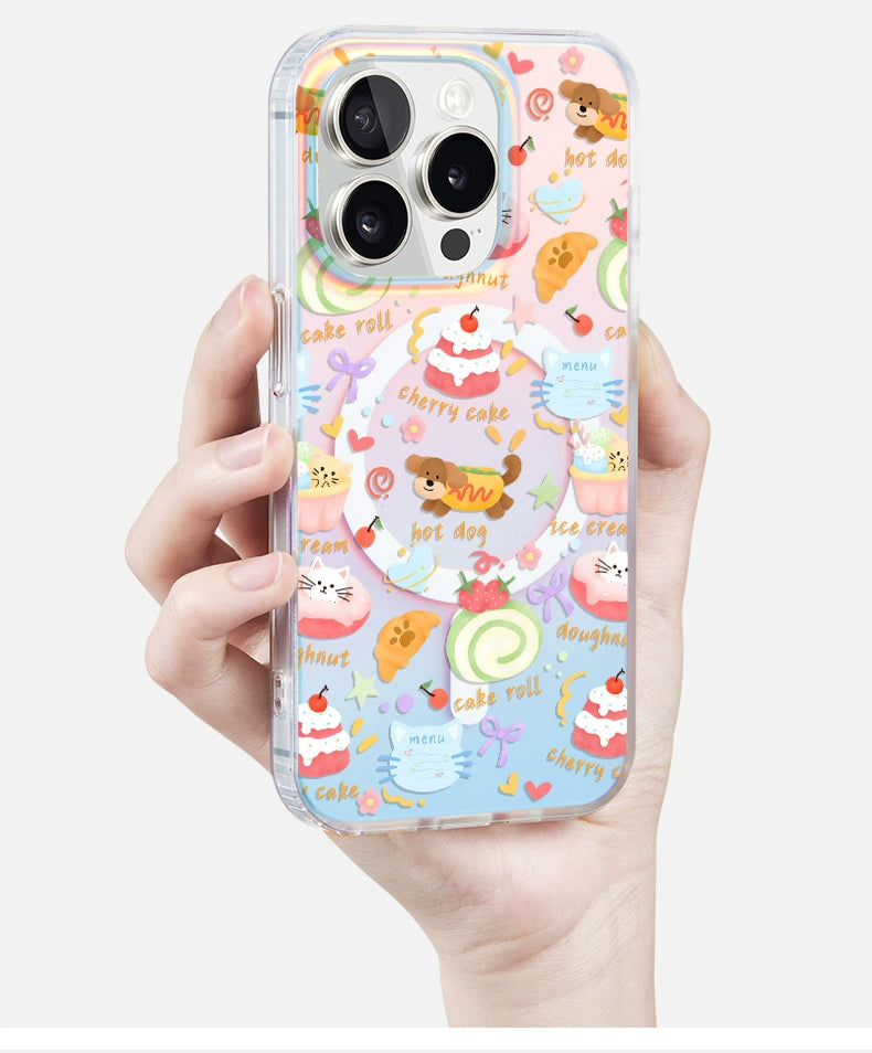 iCraftPro | Magnetic Gradient Holographic Case with Magsafe Strap for iPhone 12/13/14/15/16 Pro/17 Pro Max. Cute Dachshund Design.