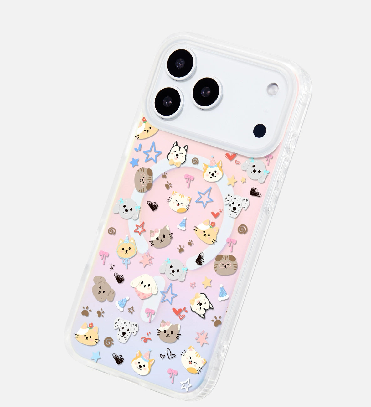 iCraftPro | Magnetic Case for iPhone 12-17 Pro Max, Gradient Holographic Aesthetic with Strap, Cute Pet Design