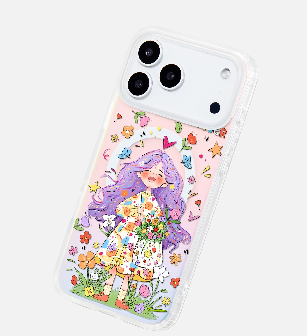 iCraftPro | Magnetic Gradient Holographic Case with Lanyard for iPhone 17 Pro Max - Unique Cartoon Girl Design
