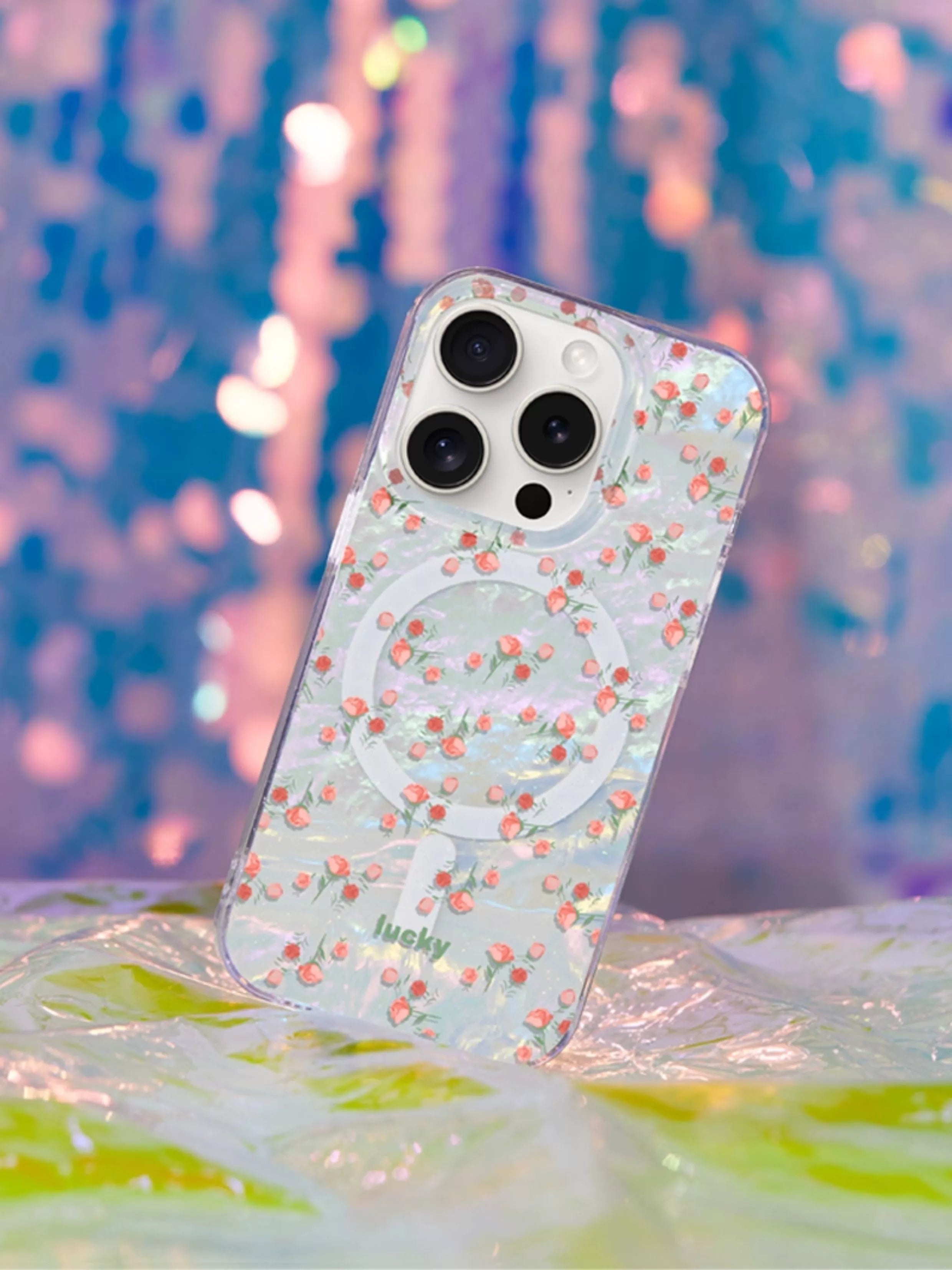 iCraftPro | Magnetic Case for iPhone 17 Pro Max 16 15 14 13, Women's Cute Marble Shell Design with Lucky Rose, Magsafe Compatible, Aesthetic Protective Cover