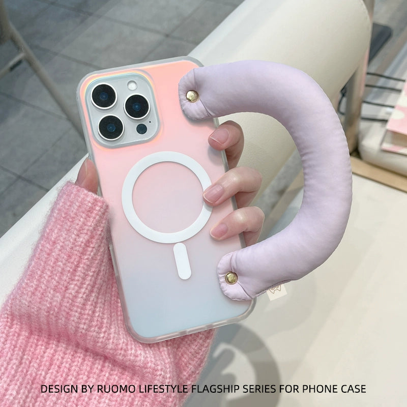 iCraftPro | Magnetic Case with Detachable Wrist Lanyard & Holographic Gradient, Fashionable Summer Design for iPhone 13/14/15/16 Pro Max