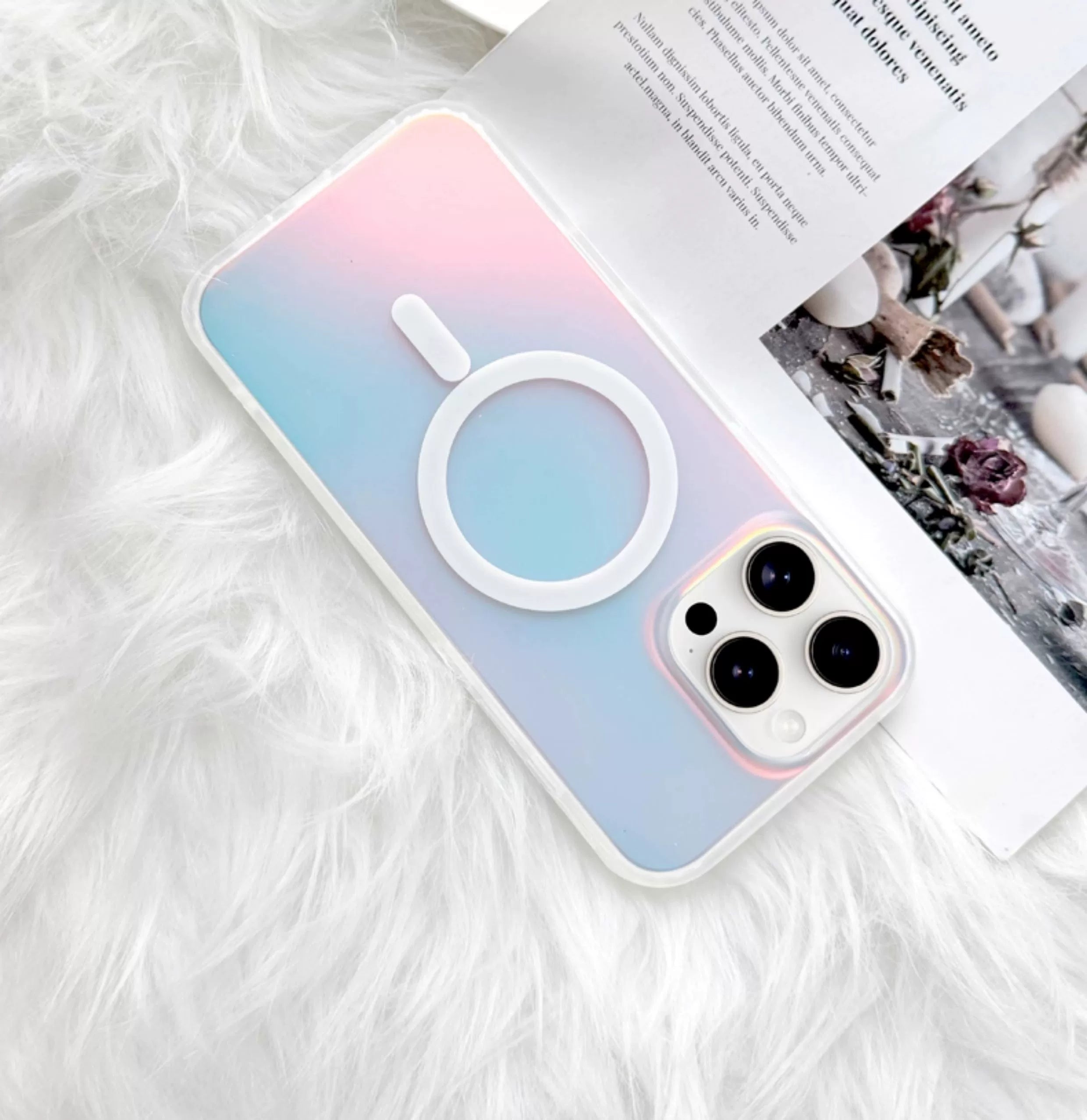 iCraftPro | Magnetic Laser Gradient Case with Lanyard for iPhone 17ProMax/16Pro/15/14/13/12, Frosted Pink Design