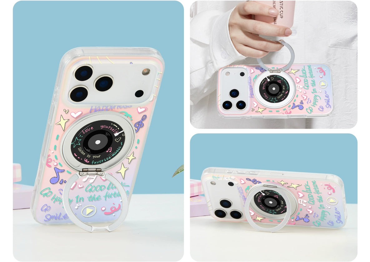 iCraftPro | All-in-One Magnetic Case with Stand for iPhone 17 Pro Max, Stylish Record Holographic Design