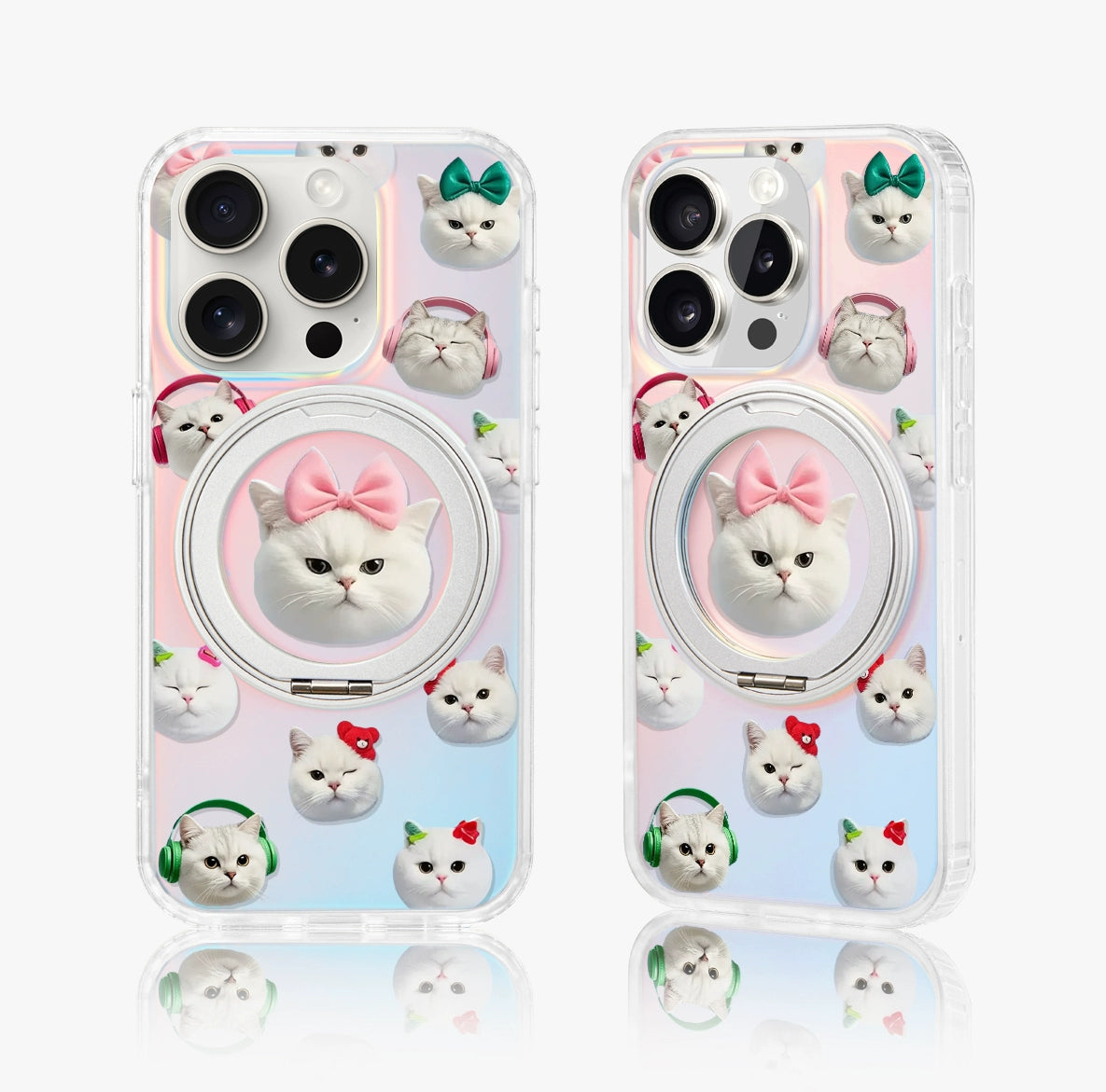 iCraftPro | Magnetic Stand Case with Cat Stickers: Shockproof for iPhone 13-17 Pro Max | Gradient Laser & Cute Design