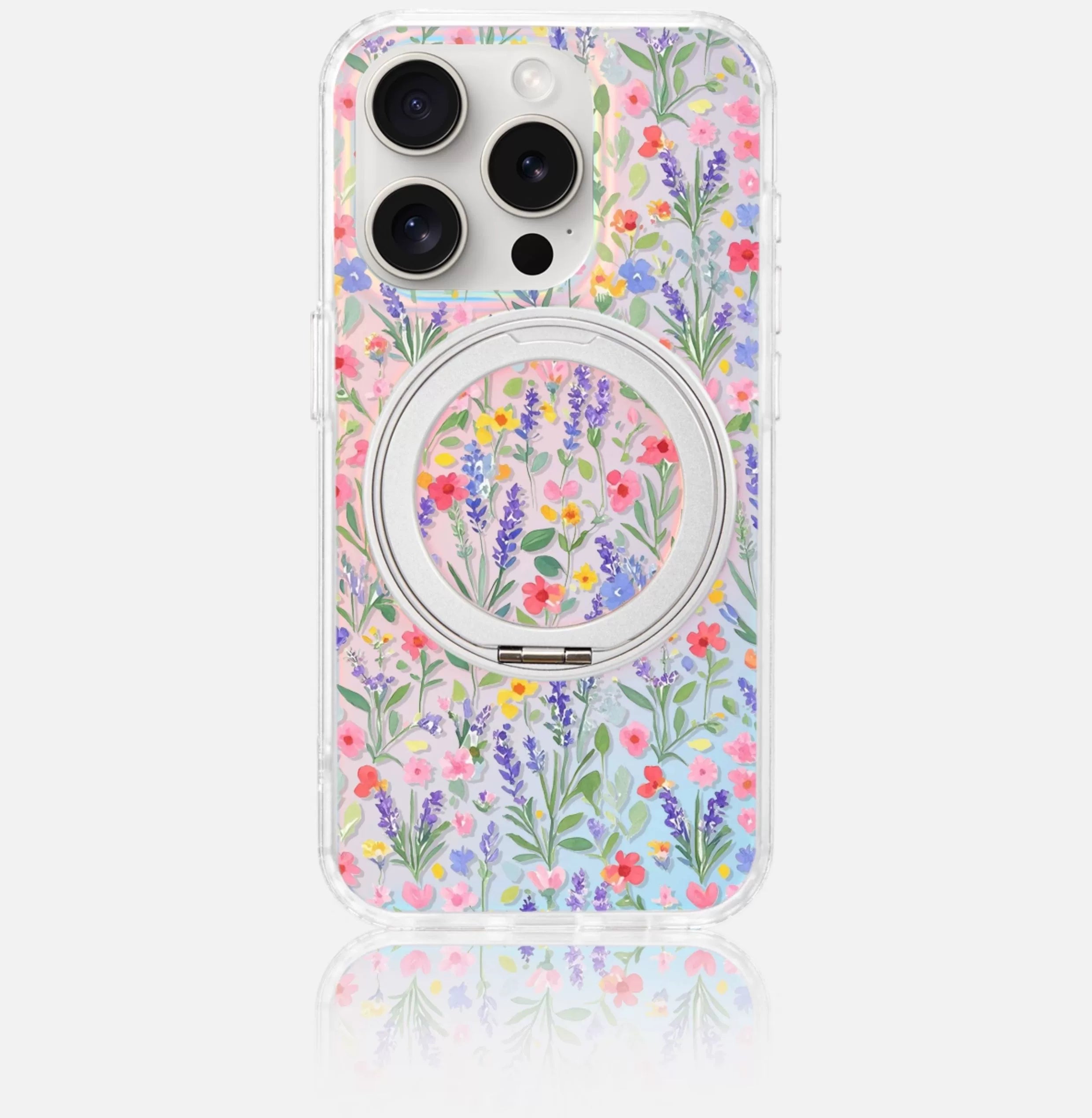 iCraftPro | Magnetic Case with Stand & Gradient Holographic Design for iPhone 12/13/14/15/16 Pro/17 Pro Max. Artsy Floral Pattern.