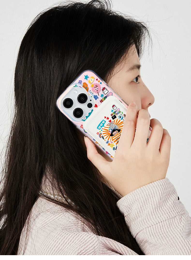 iCraftPro | MagSafe Case with Card Holder - Frosted Holographic & Cartoon for Apple 17ProMax 16Pro 15 14 13 12