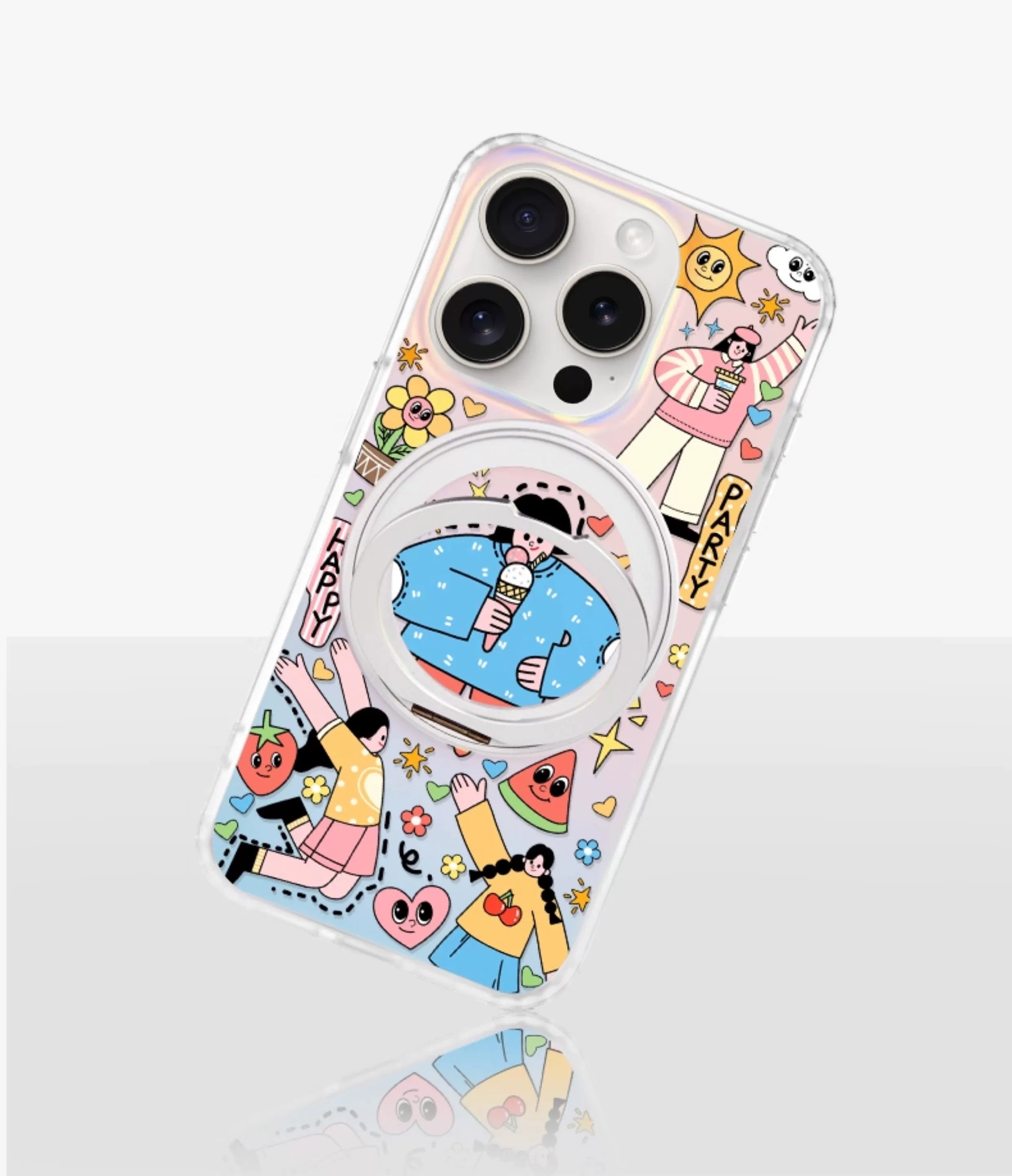 iCraftPro | Magnetic Case with Kickstand & Gradient Holographic Finish for iPhone 12to17 Pro Max. Unique Cartoon Design.