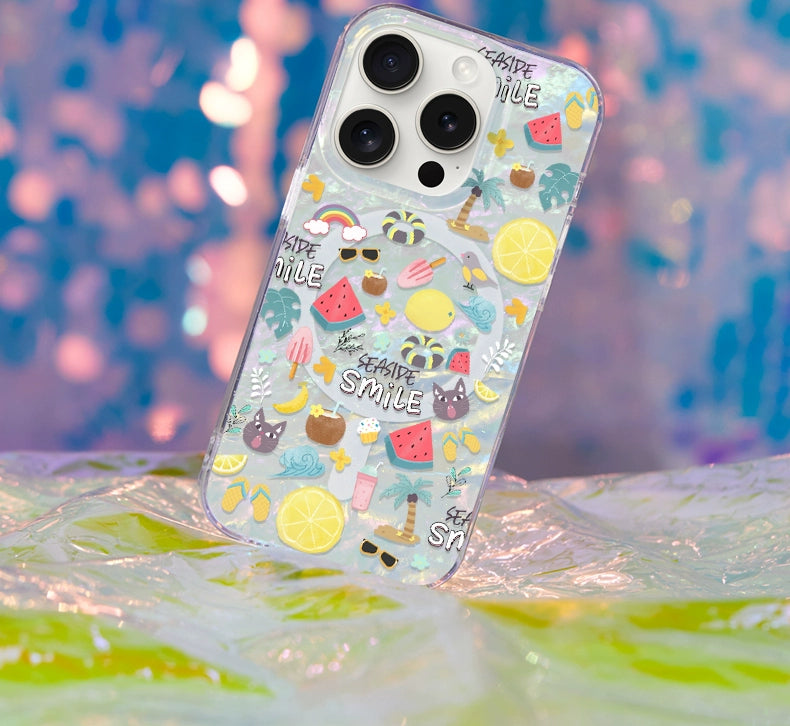 iCraftPro | Colorful Shell Pattern Case, Summer Fresh Design with MagSafe for iPhone 13/14/15/16/17 Pro (Max)