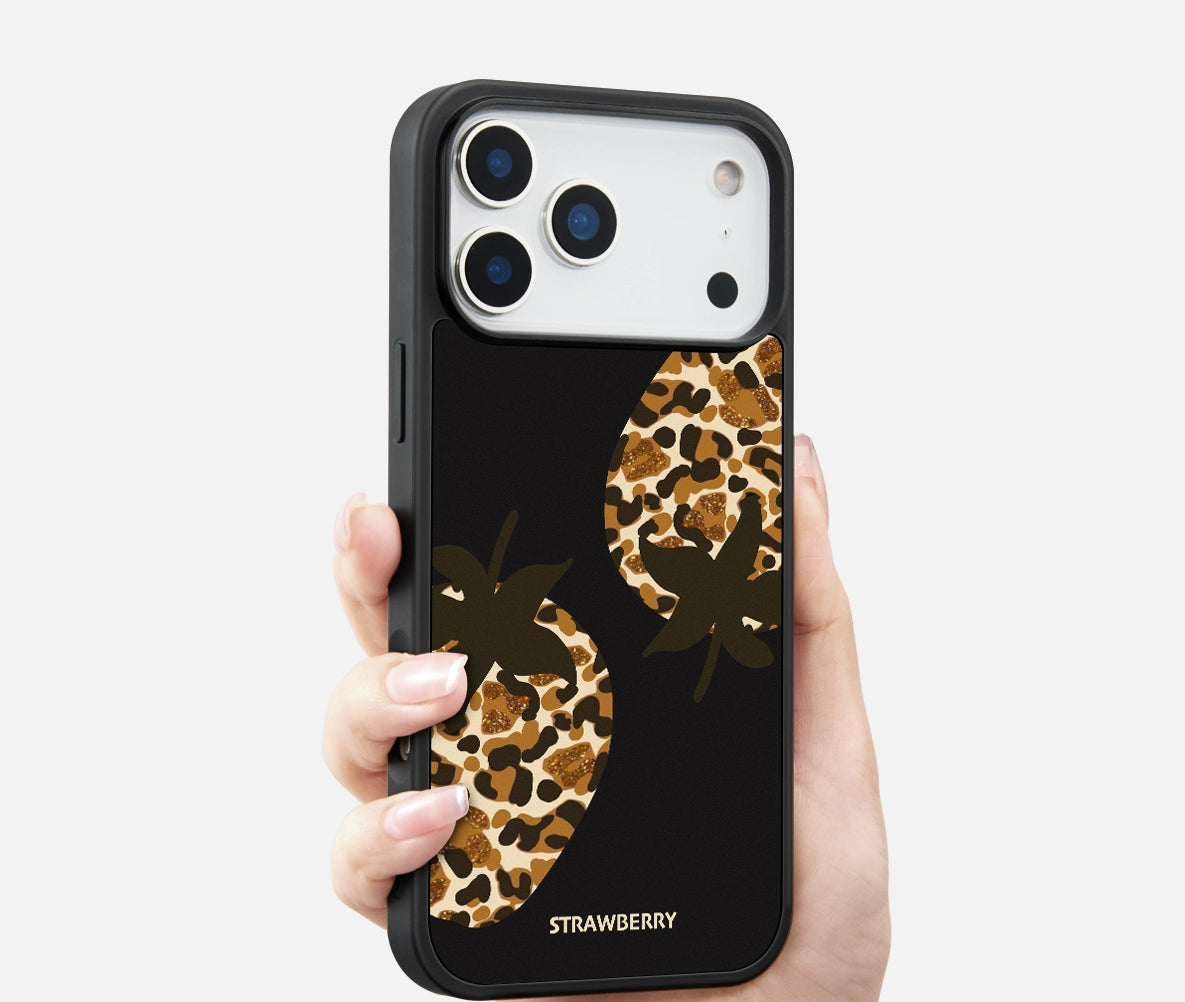 iCraftPro | Magnetic Case for iPhone 13-17 Pro Max | Women's Matte Leopard & Strawberry Design