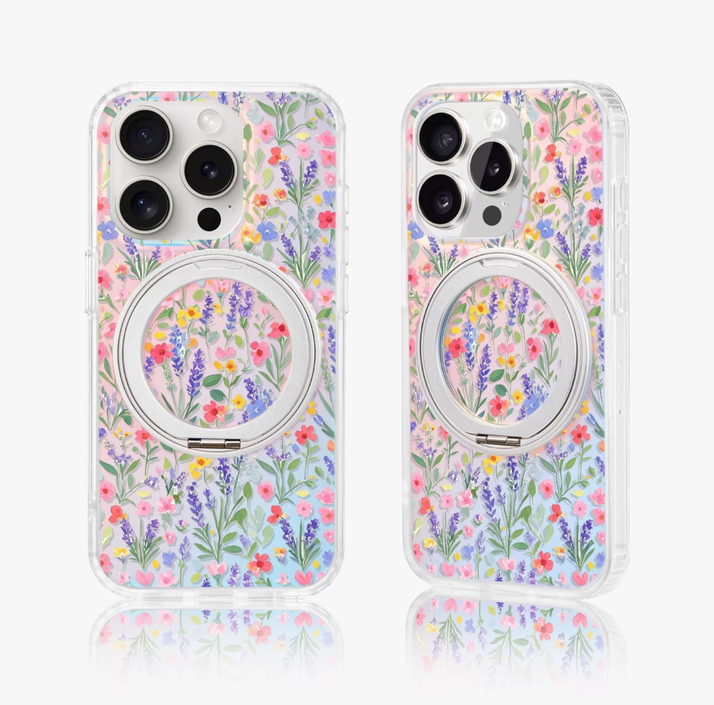 iCraftPro | Magnetic Case with Stand & Gradient Holographic Design for iPhone 12/13/14/15/16 Pro/17 Pro Max. Artsy Floral Pattern.