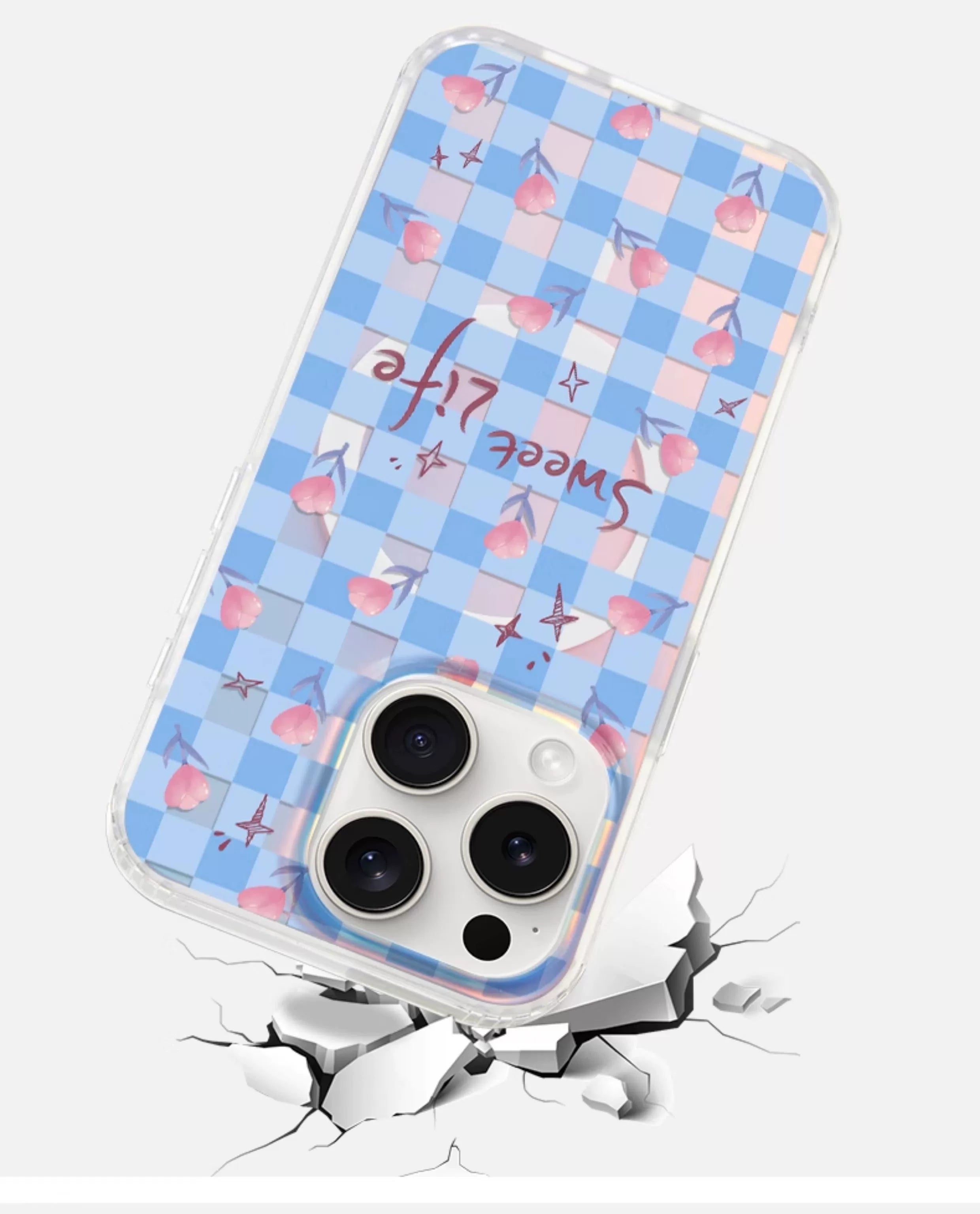 iCraftPro | Magnetic Case for iPhone 12-17 Pro Max | Laser Gradient with Plaid & Rose Design, Unique & Premium