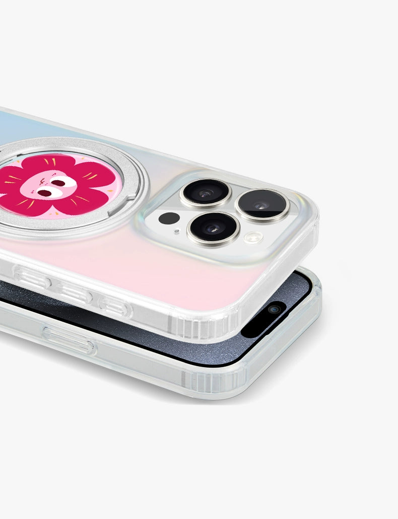 iCraftPro | Magnetic Case with Built-in Stand & Gradient Holographic Design for iPhone 12/13/14/15/16 Pro/17 Pro Max. Fashion Floral Pattern.