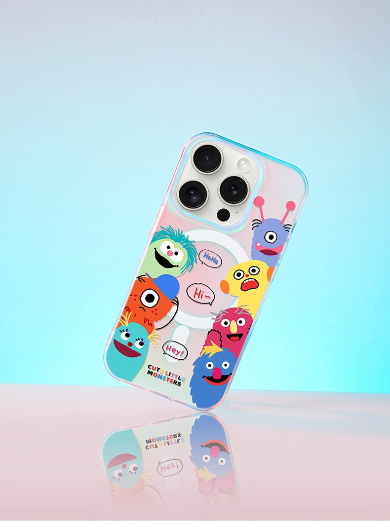 iCraftPro | Stylish Holographic Case for iPhone 12-17 Pro Max. A playful, cartoon monster design in vibrant colors, fully MagSafe compatible.