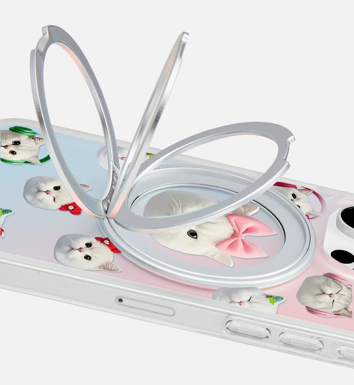 iCraftPro | Magnetic Stand Case with Cat Stickers: Shockproof for iPhone 13-17 Pro Max | Gradient Laser & Cute Design