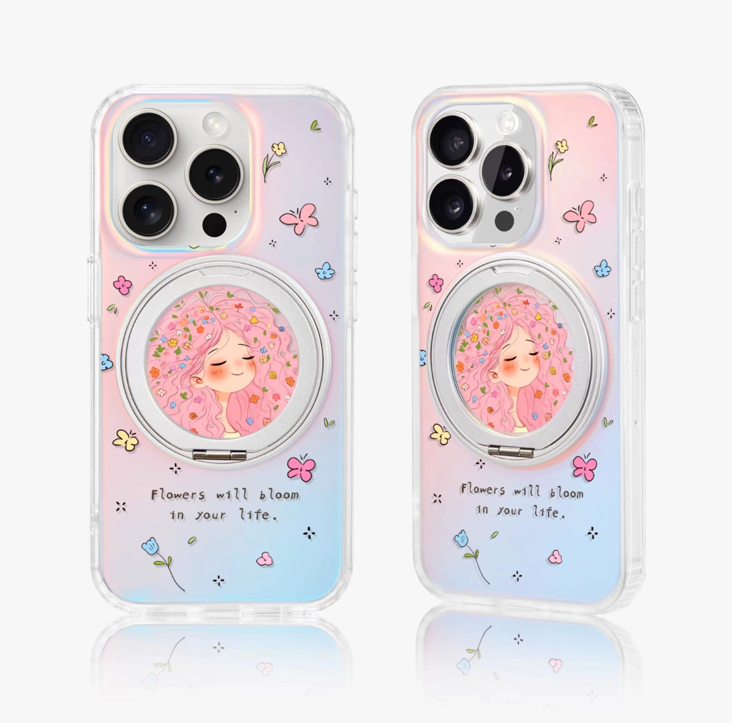 iCraftPro | Magnetic Stand Case for iPhone 13-17 Pro Max | Shockproof, Laser Gradient & Artistic Cartoon Design for Creative Girls