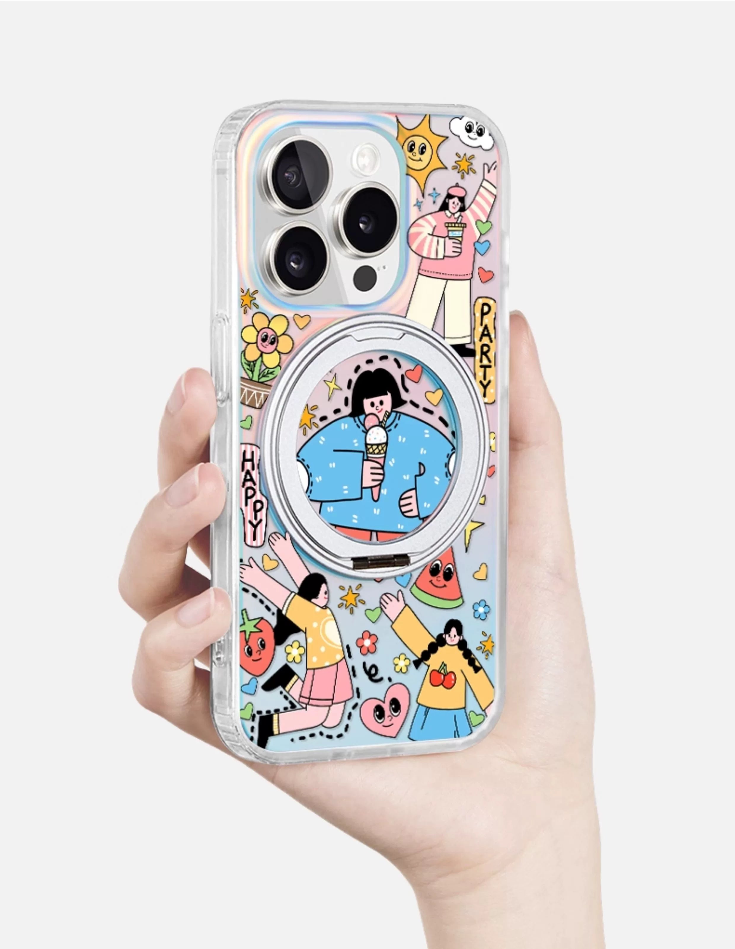 iCraftPro | Magnetic Case with Kickstand & Gradient Holographic Finish for iPhone 12to17 Pro Max. Unique Cartoon Design.