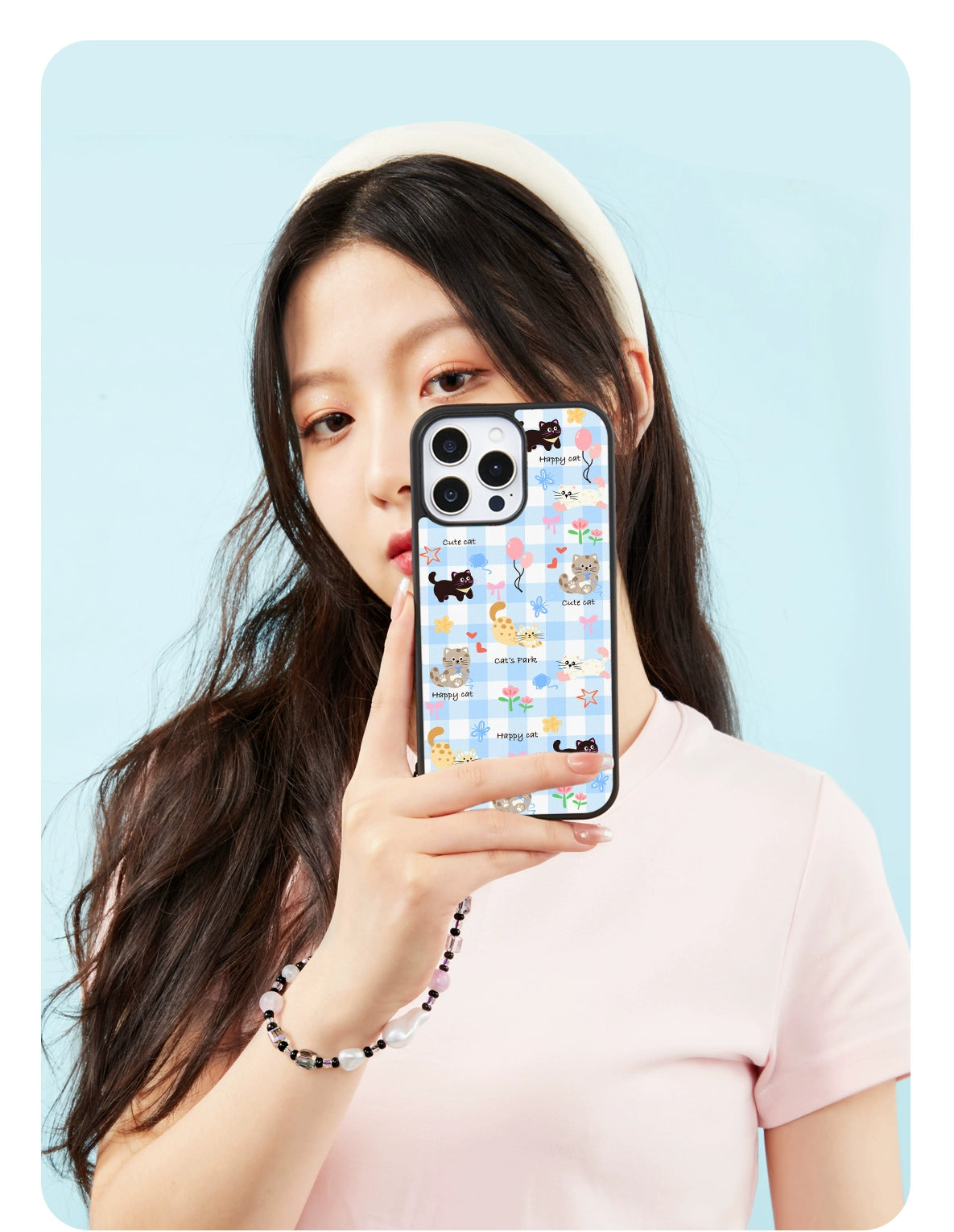 iCraftPro | Frosted Plaid & Kitten Case with MagSafe for iPhone 13/14/15/16/17 Pro (Max)