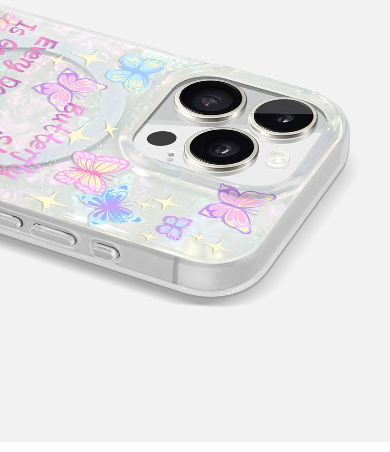 iCraftPro | Dreamy Butterfly Case with Colorful Pearlescent Texture for iPhone 12 to 17 Pro Max. Magnetic, Unique Chic.