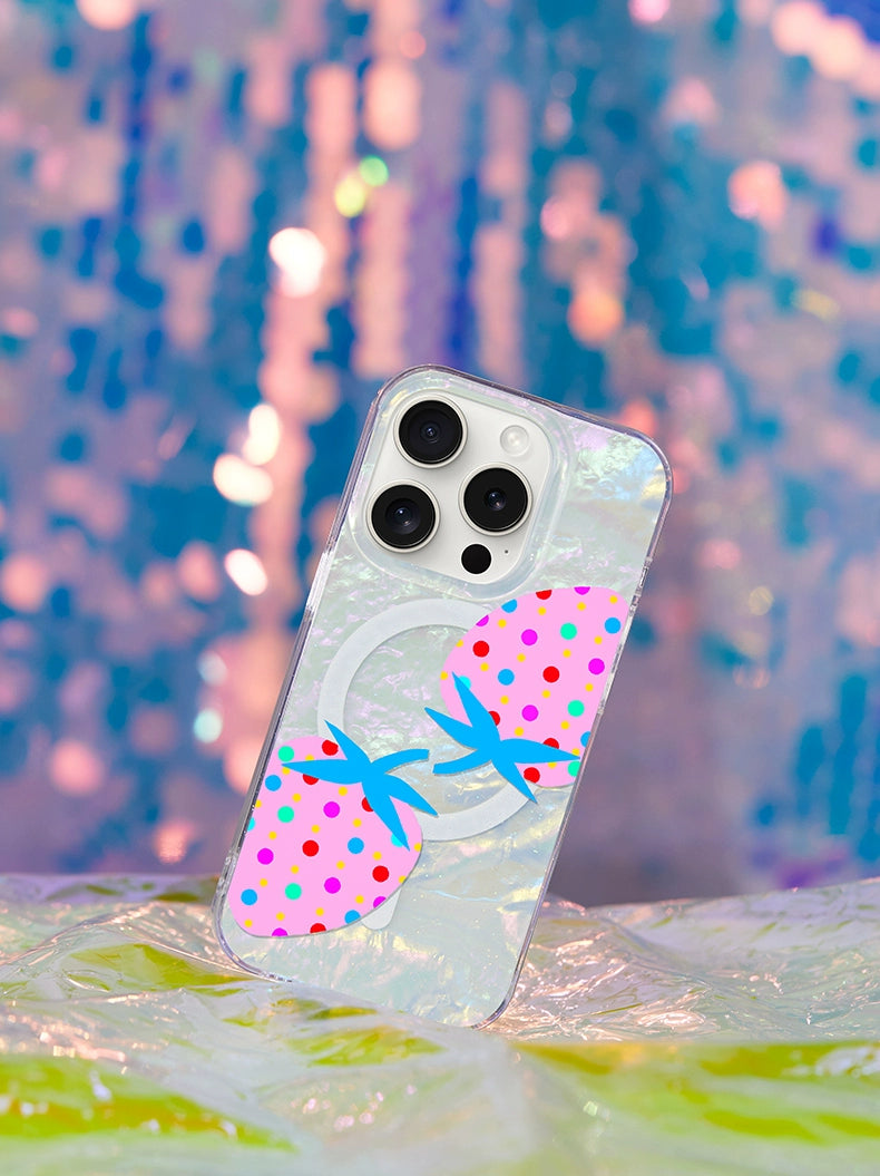 iCraftPro | Magnetic Case with Strap for iPhone 12-17 Pro Max, Features Colorful Shell Pattern, Fresh Fruit, Polka Dots, and Strawberry Designs for a Summer Vibe.