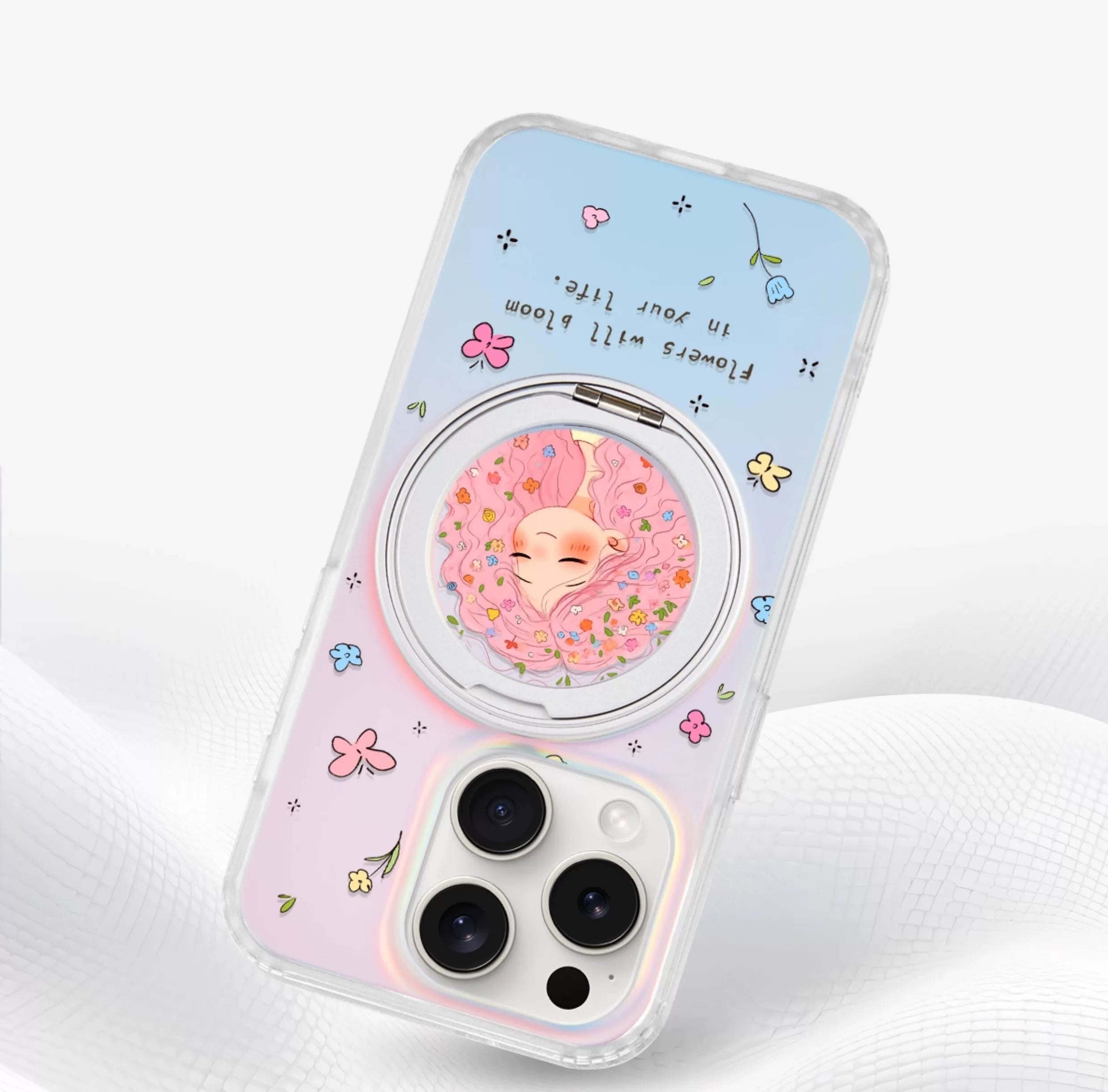 iCraftPro | Magnetic Stand Case for iPhone 13-17 Pro Max | Shockproof, Laser Gradient & Artistic Cartoon Design for Creative Girls