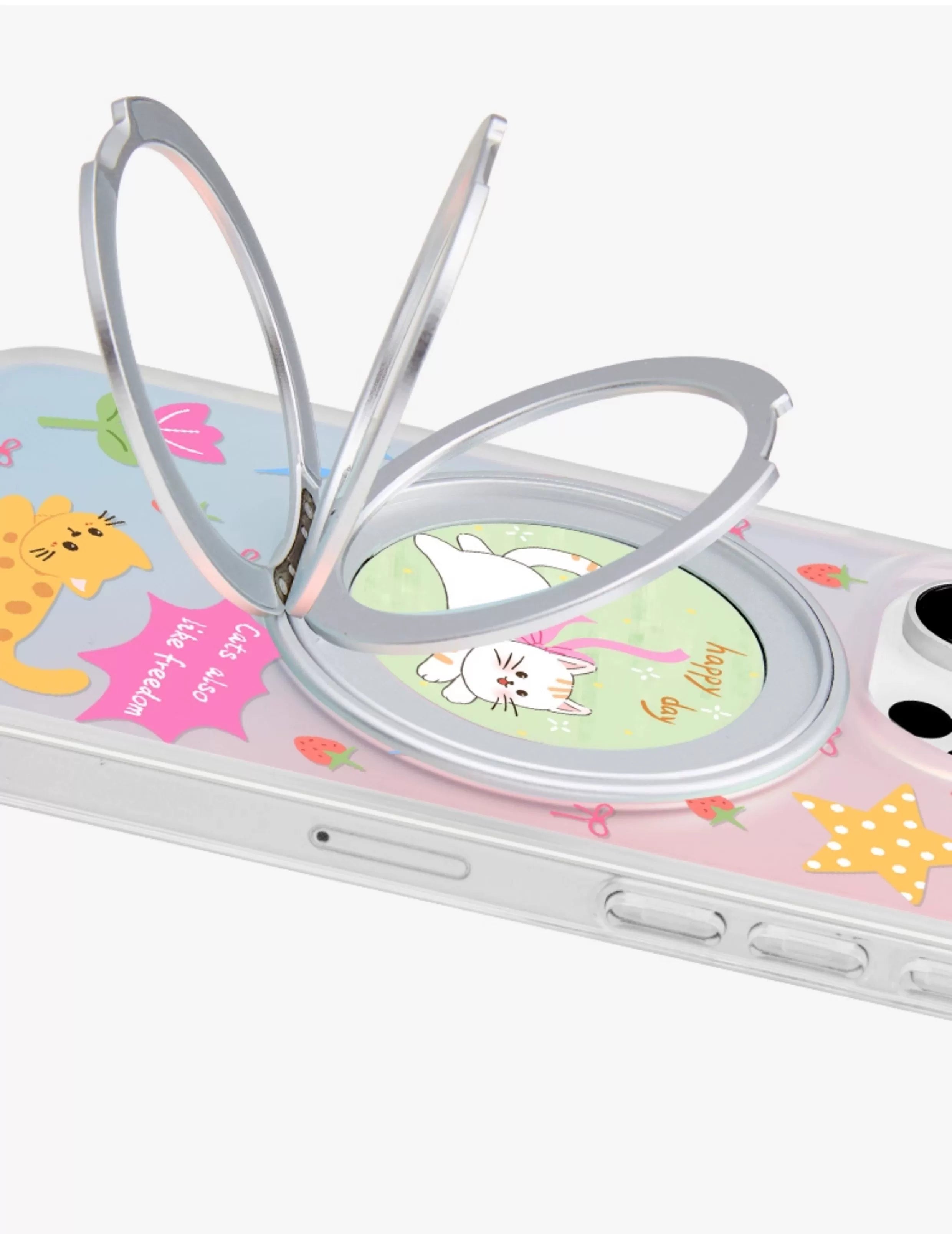 iCraftPro | Magnetic Phone Case with Stand for iPhone 13-17 Pro/Pro Max | Laser Gradient & Cute Cat Design