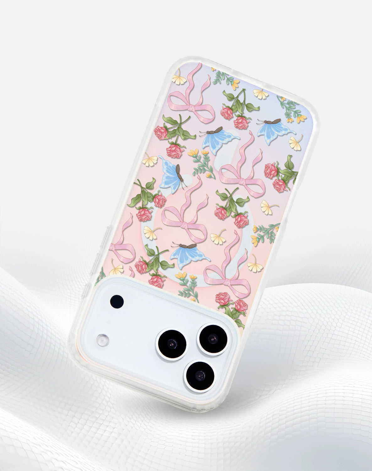 iCraftPro | Vintage Floral Magnetic Case for iPhone 17 Pro Max, Gradient Holographic with Lanyard