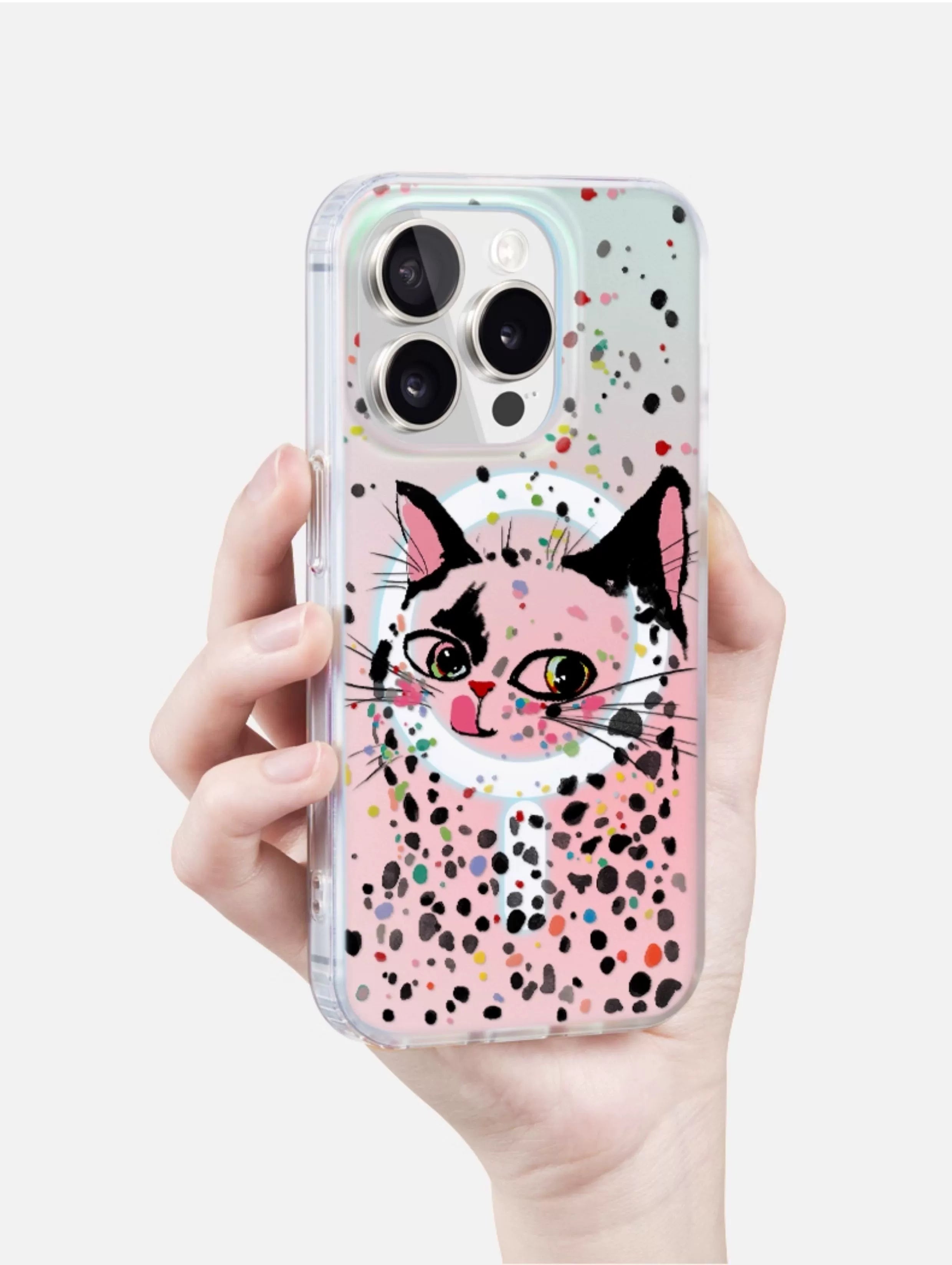 iCraftPro | Colorful Cat Holographic Case for iPhone 17 Pro Max, Magnetic with Lanyard, Summer Style, Fits iPhone 16/15/14/13/12 Pro