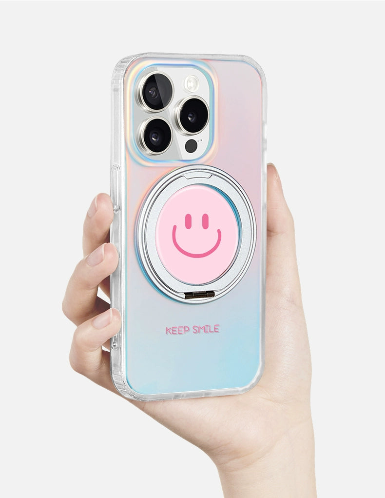 iCraftPro | Magnetic Stand Case with Smiley Design for iPhone 13-17 Pro Max | Laser Gradient, Fresh & Unique Style